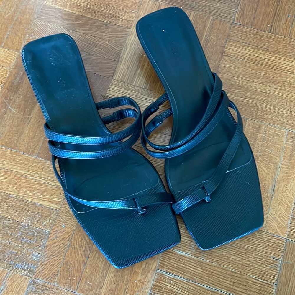 Open edit black strappy kitten heel sandals